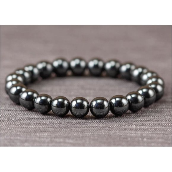 8mm Magnetic Hematite Beaded Stretch Bracelet - Picture 1 of 11
